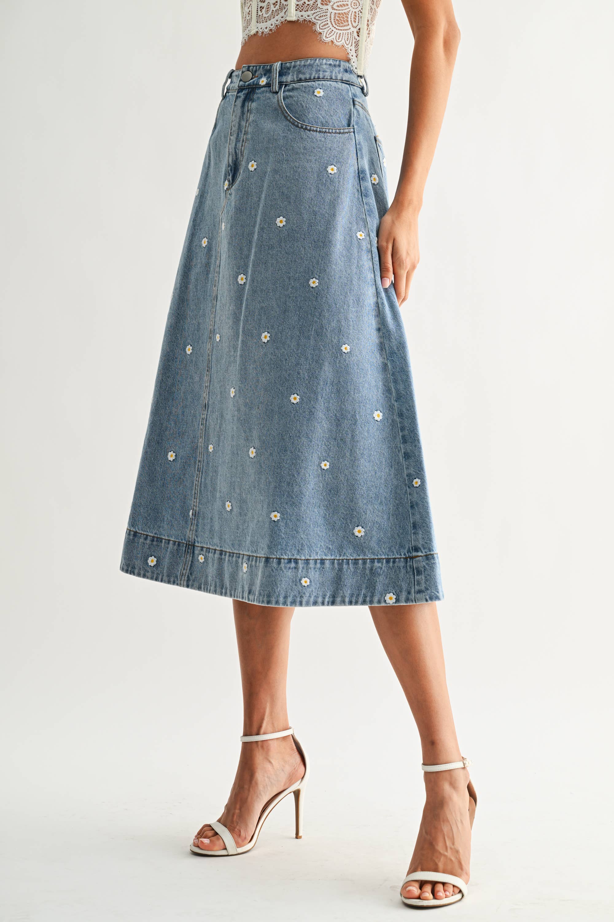 FLOWER DENIM SKIRT