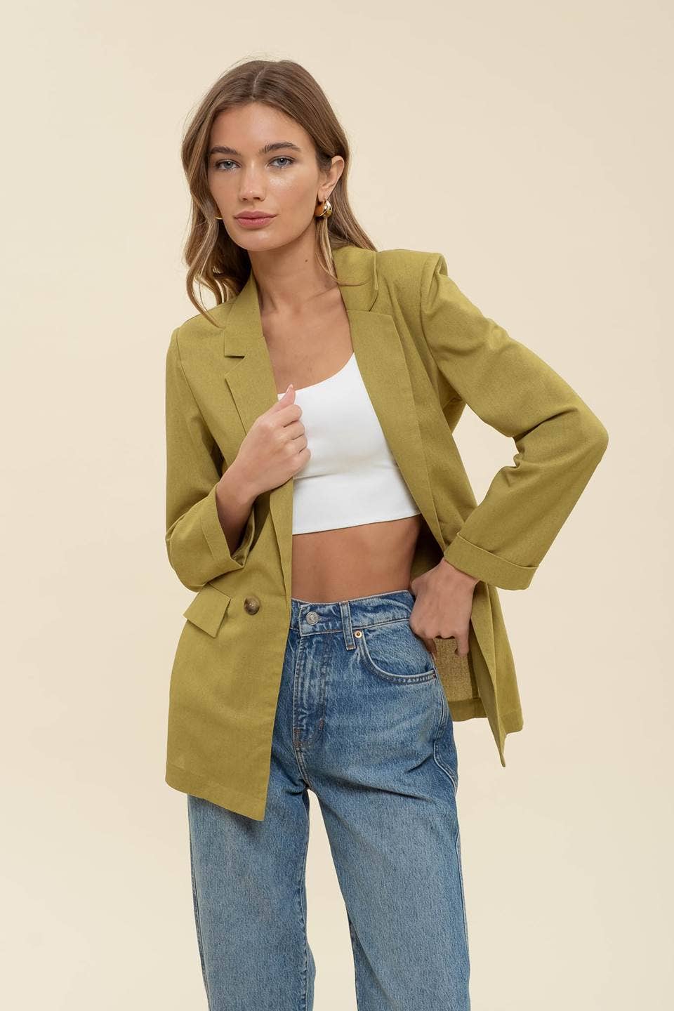 OATMEAL COLLARED BLAZER