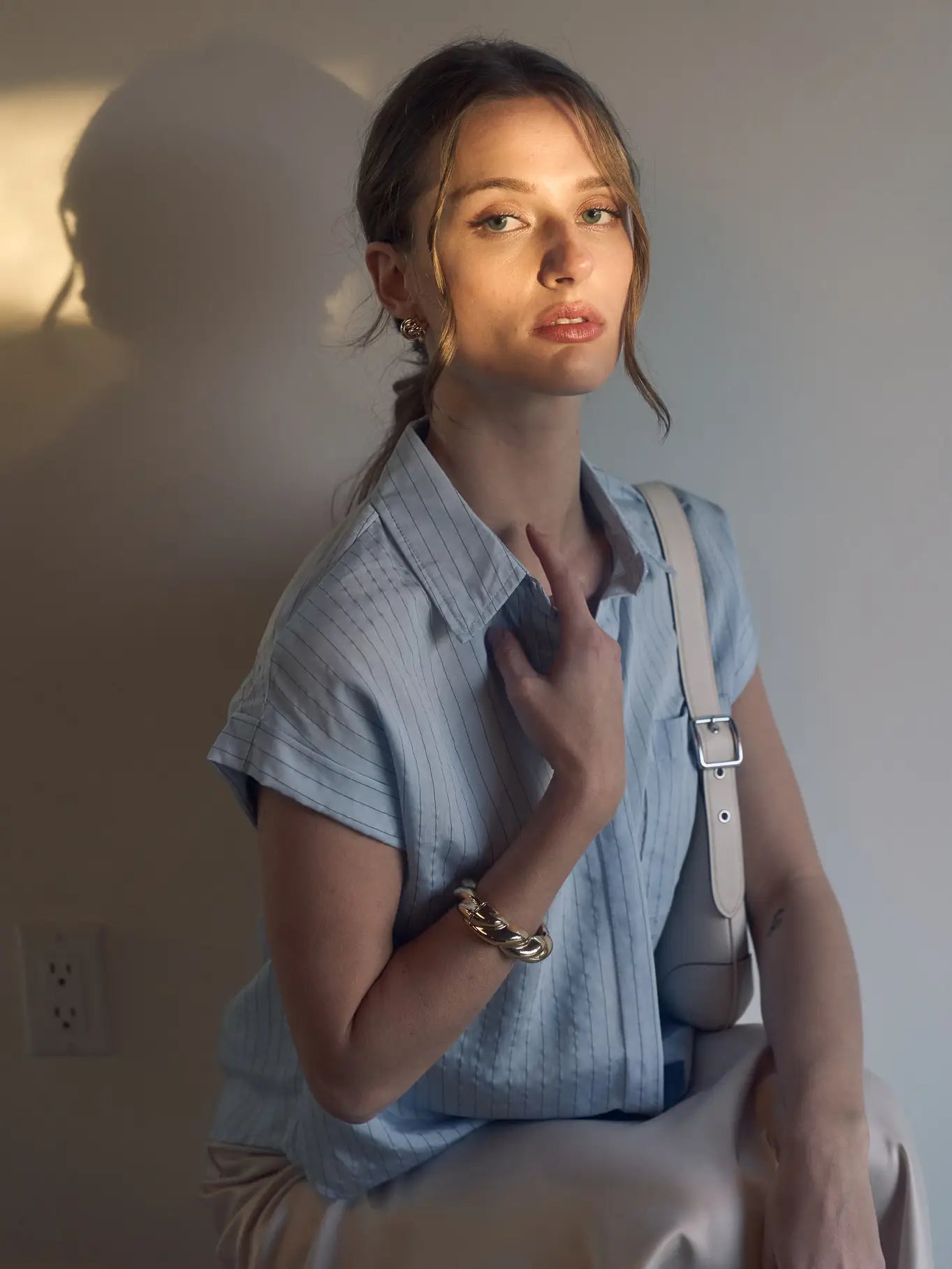 PINSTRIPE COLLARD SHIRT