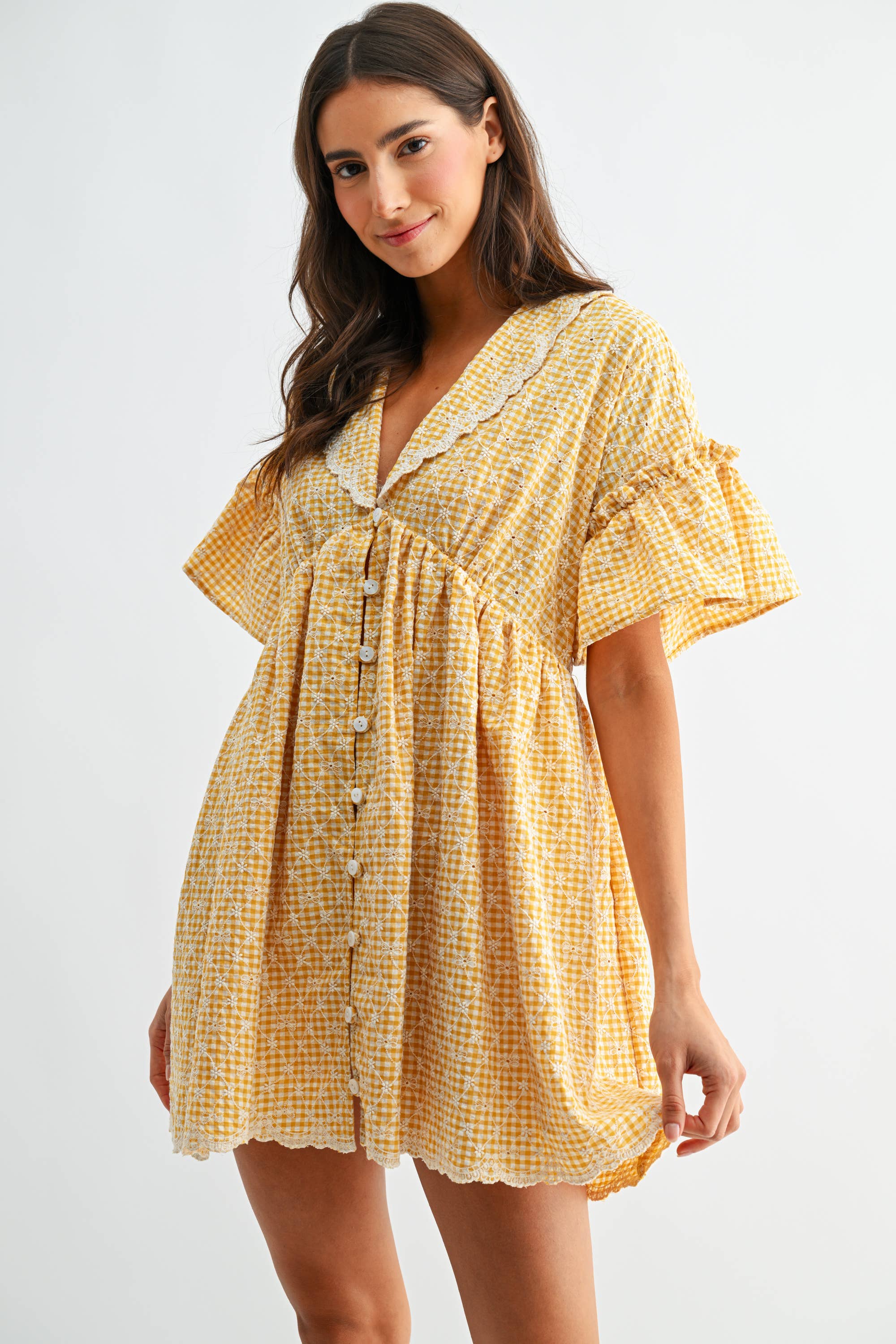 SUNNY DAYS GINGHAM BABYDOLL DRESS