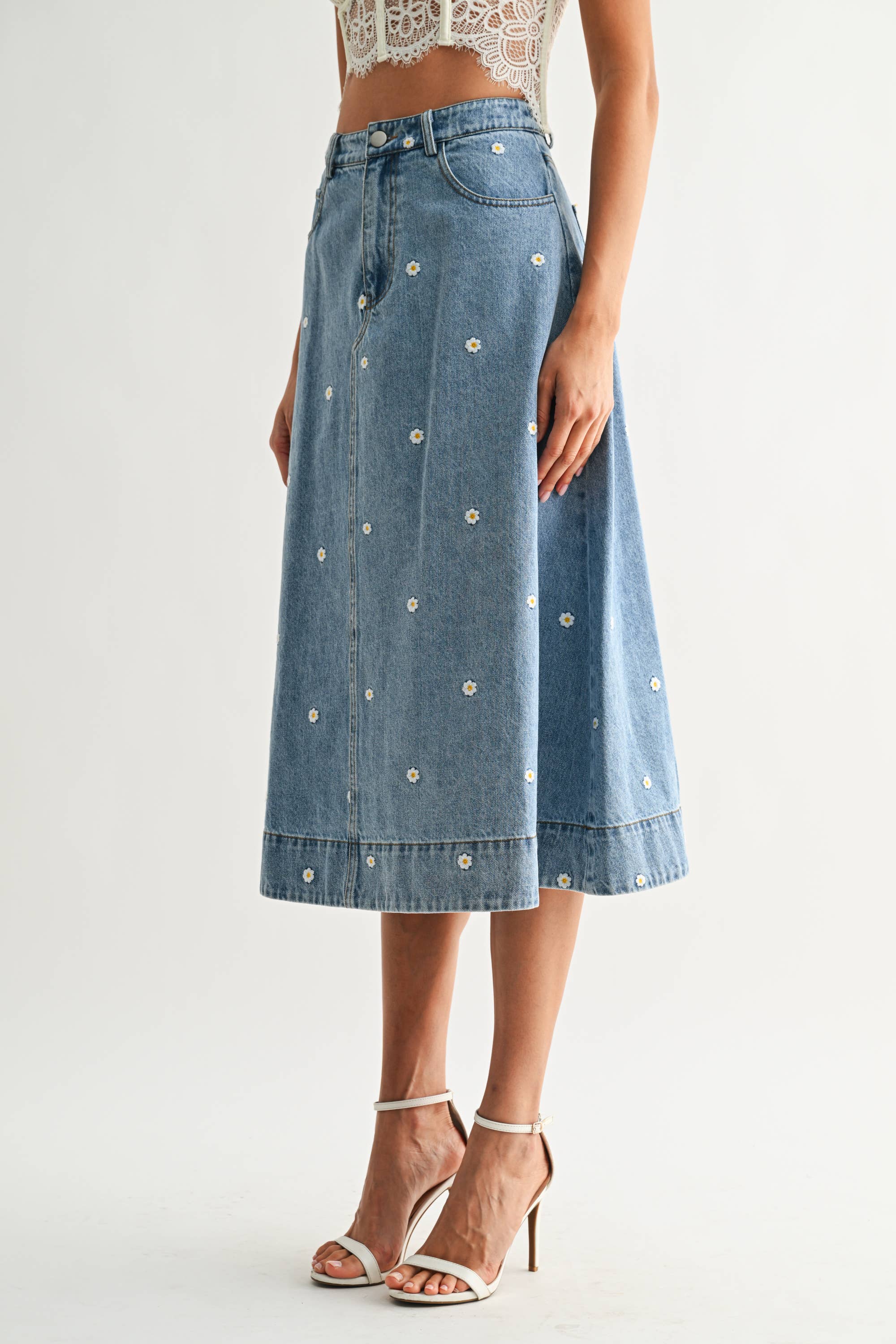 FLOWER DENIM SKIRT