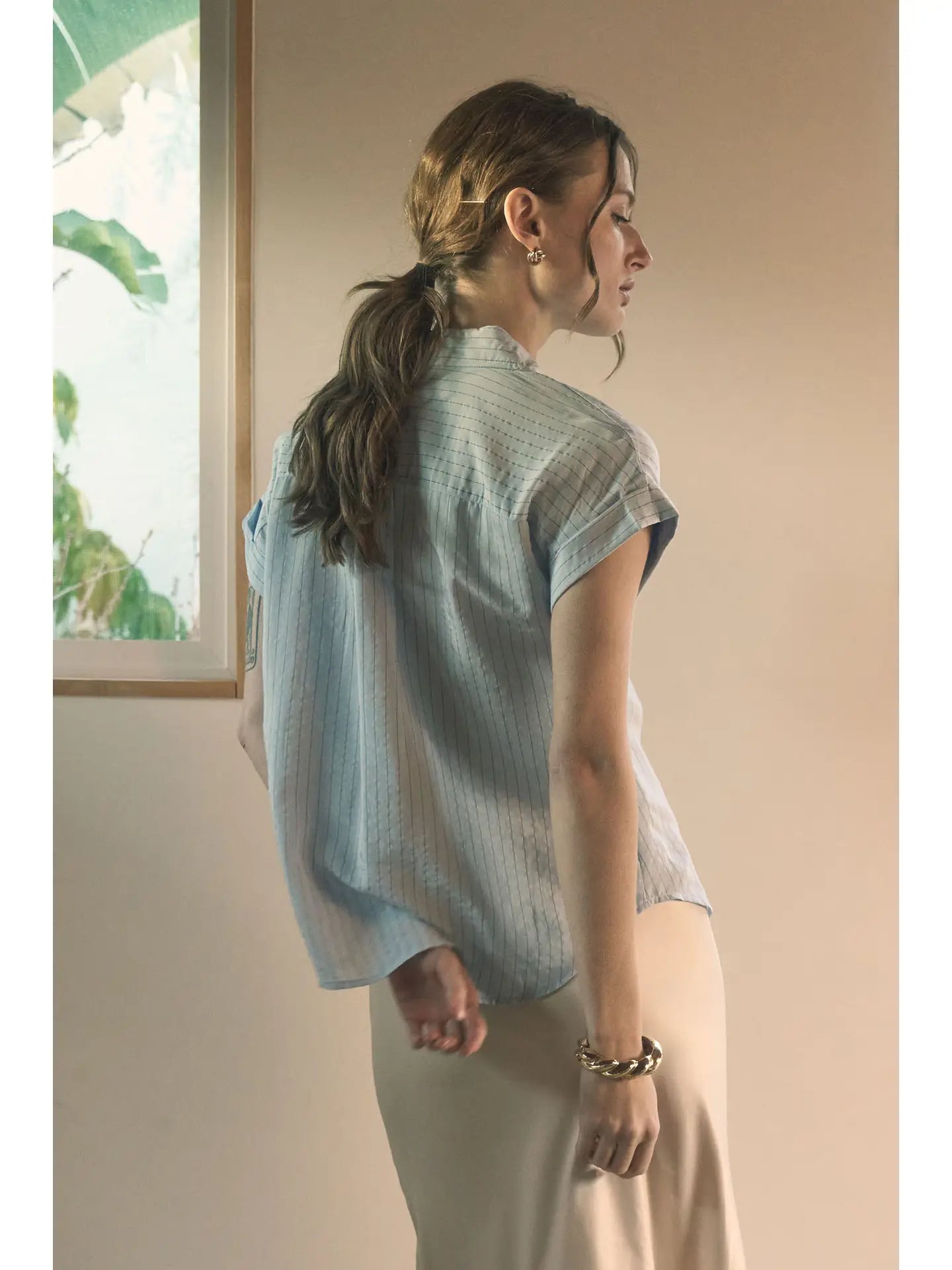 PINSTRIPE COLLARD SHIRT