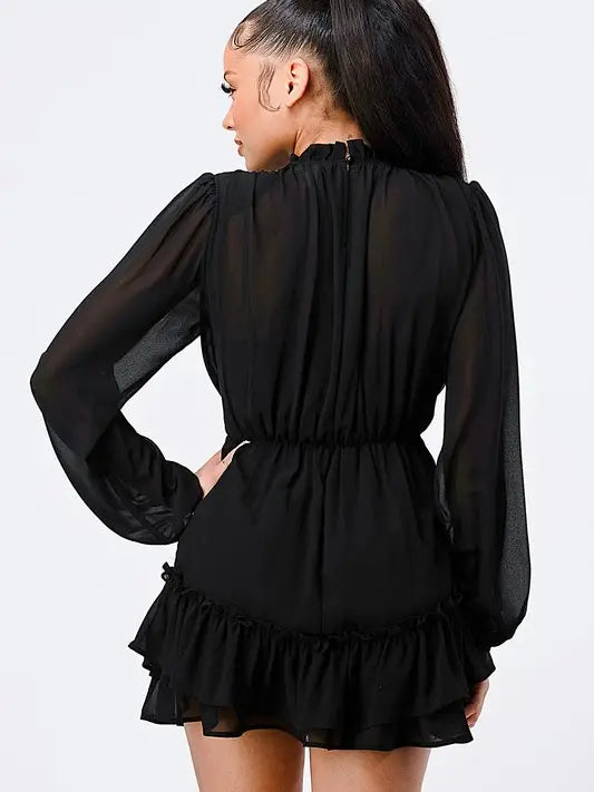 MOCK NECK RUFFLE DRESS