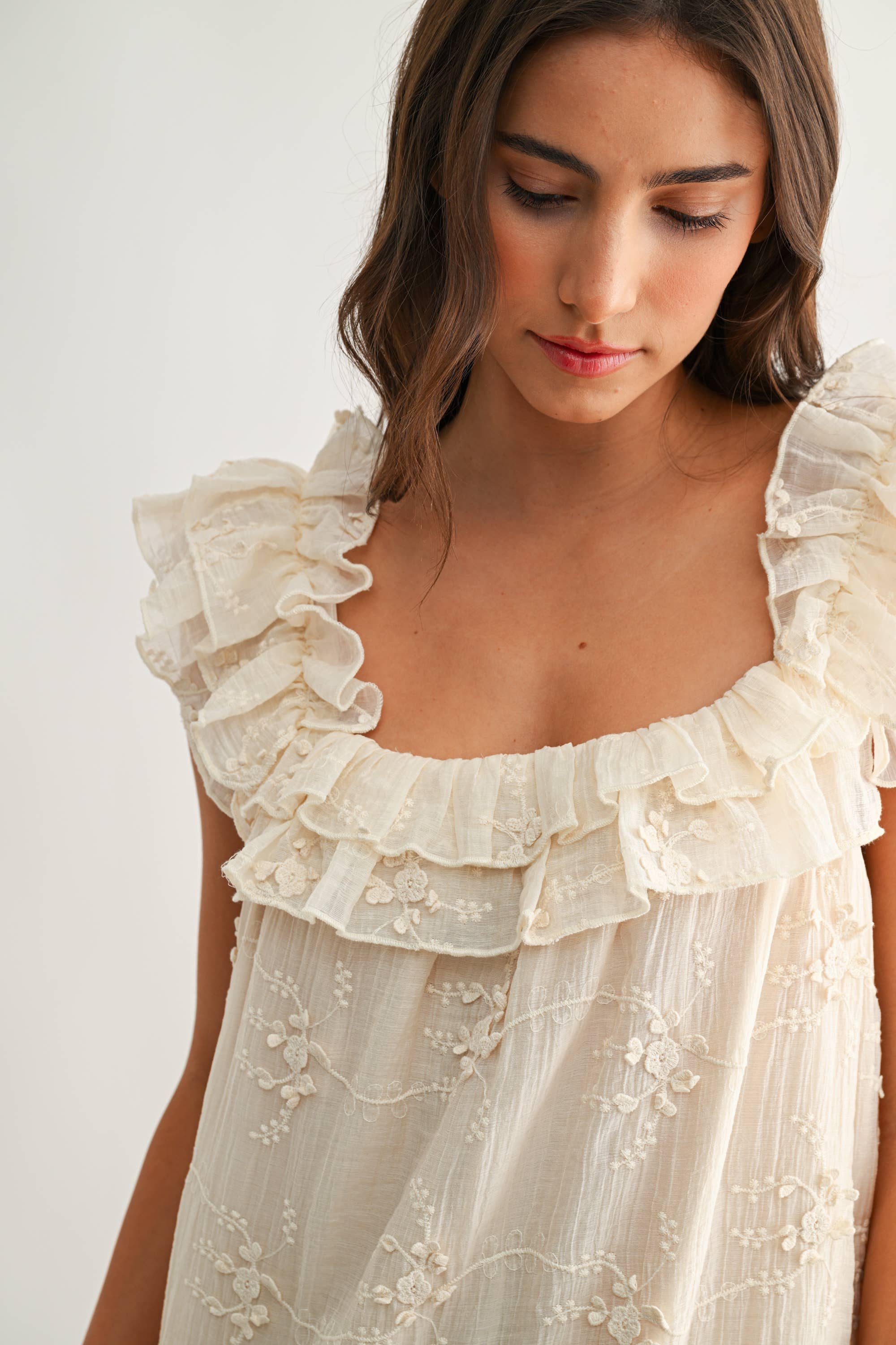 MABEL RUFFLED EMBROIDERED DRESS