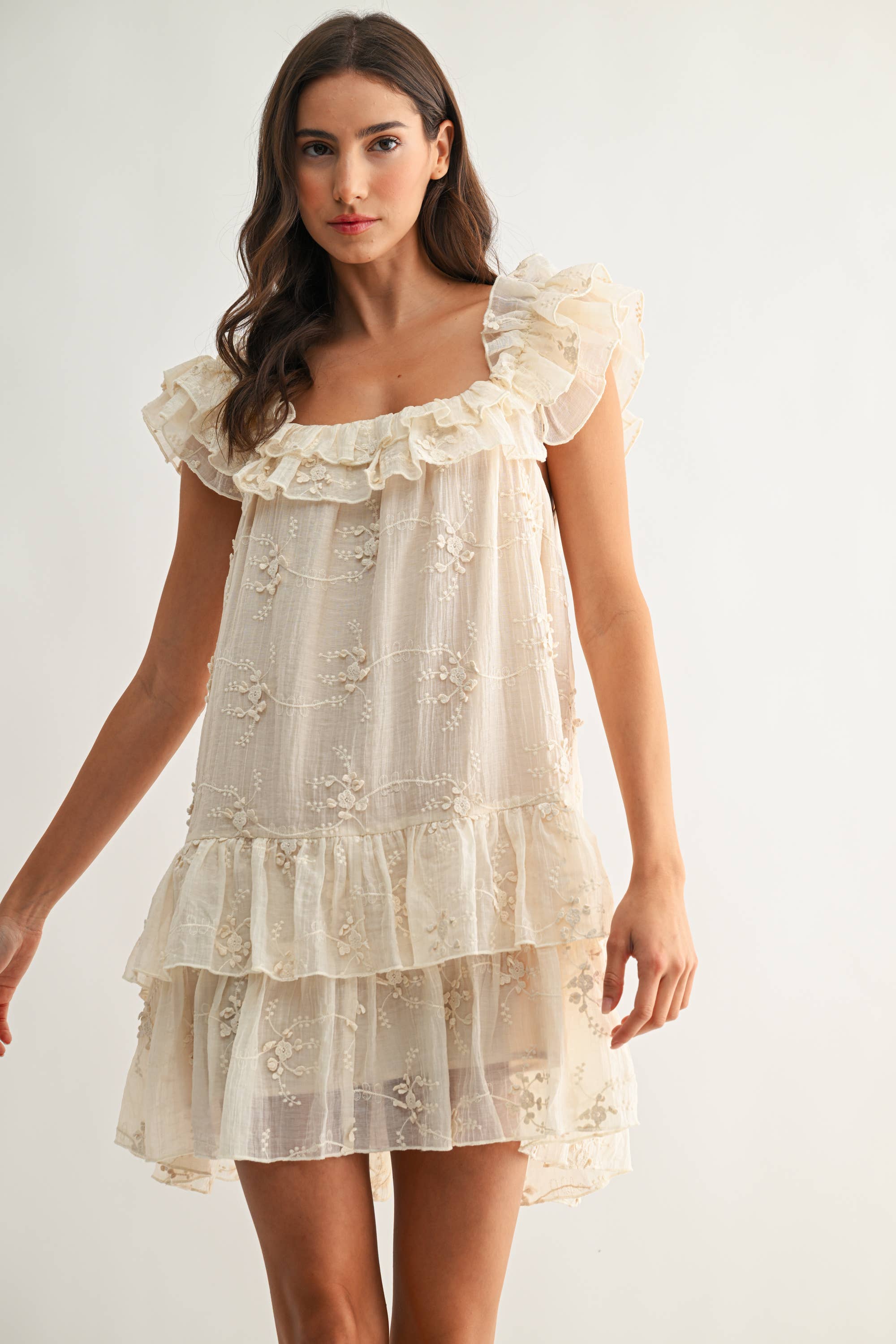 MABEL RUFFLED EMBROIDERED DRESS