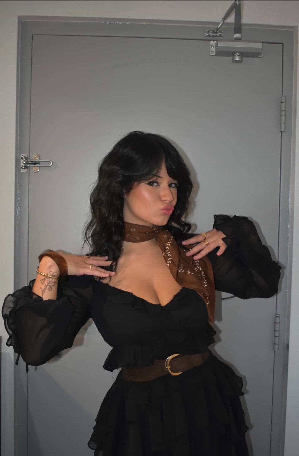 BLACK RUFFLE MINI DRESS