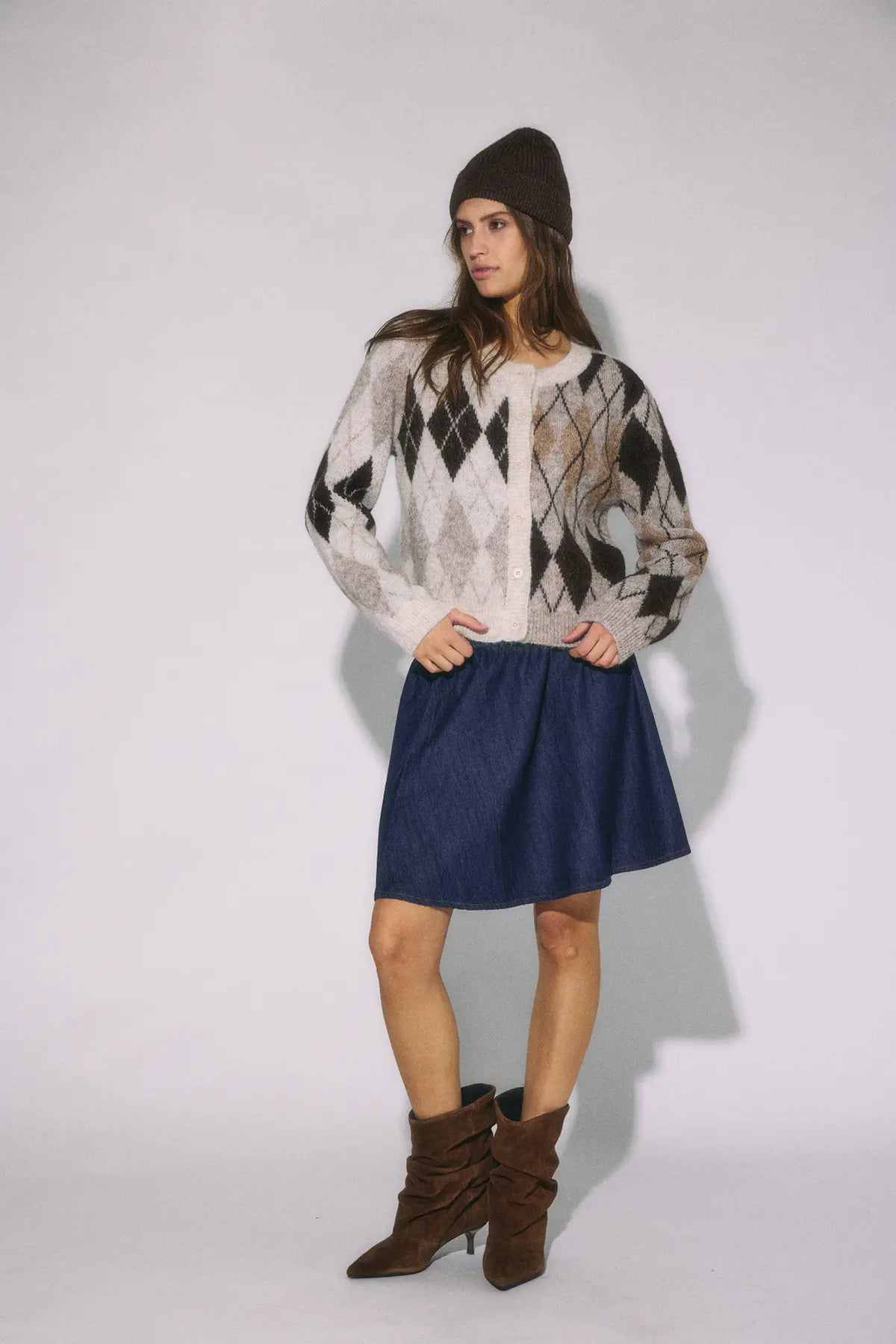 NM BLESS ARGYLE KNIT CARDIGAN