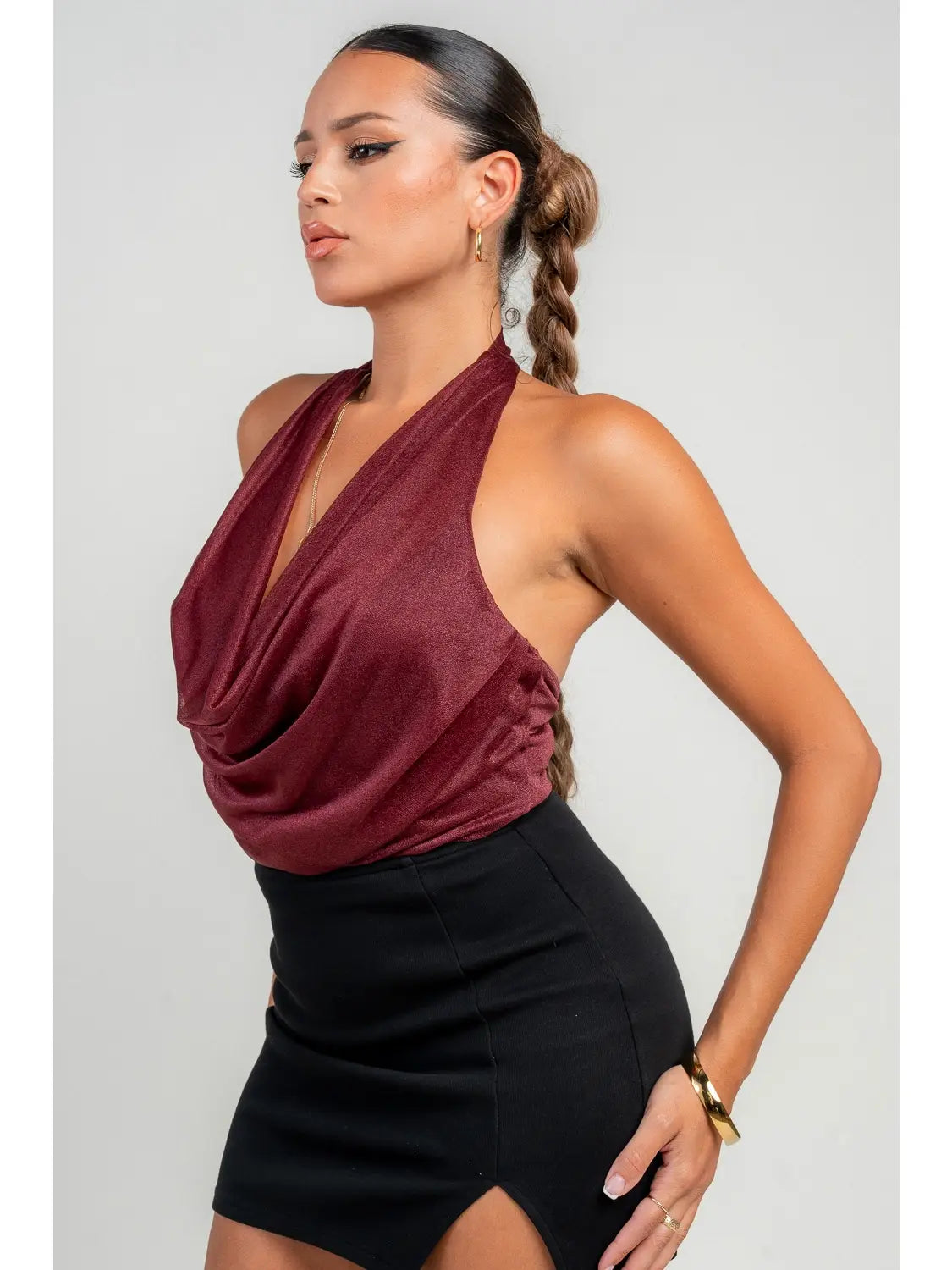 CRANBERRY RED HALTER BODYSUIT