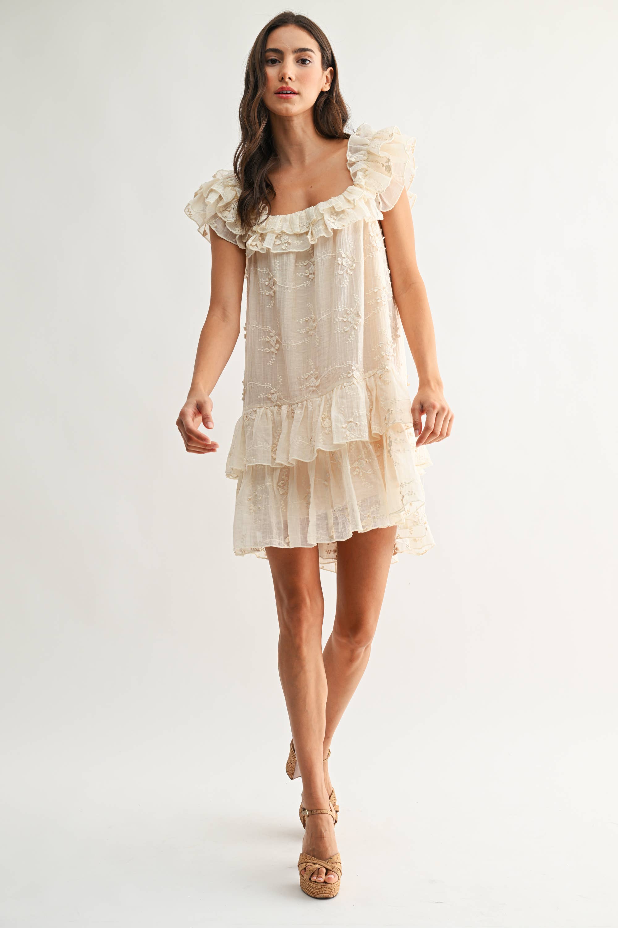 MABEL RUFFLED EMBROIDERED DRESS