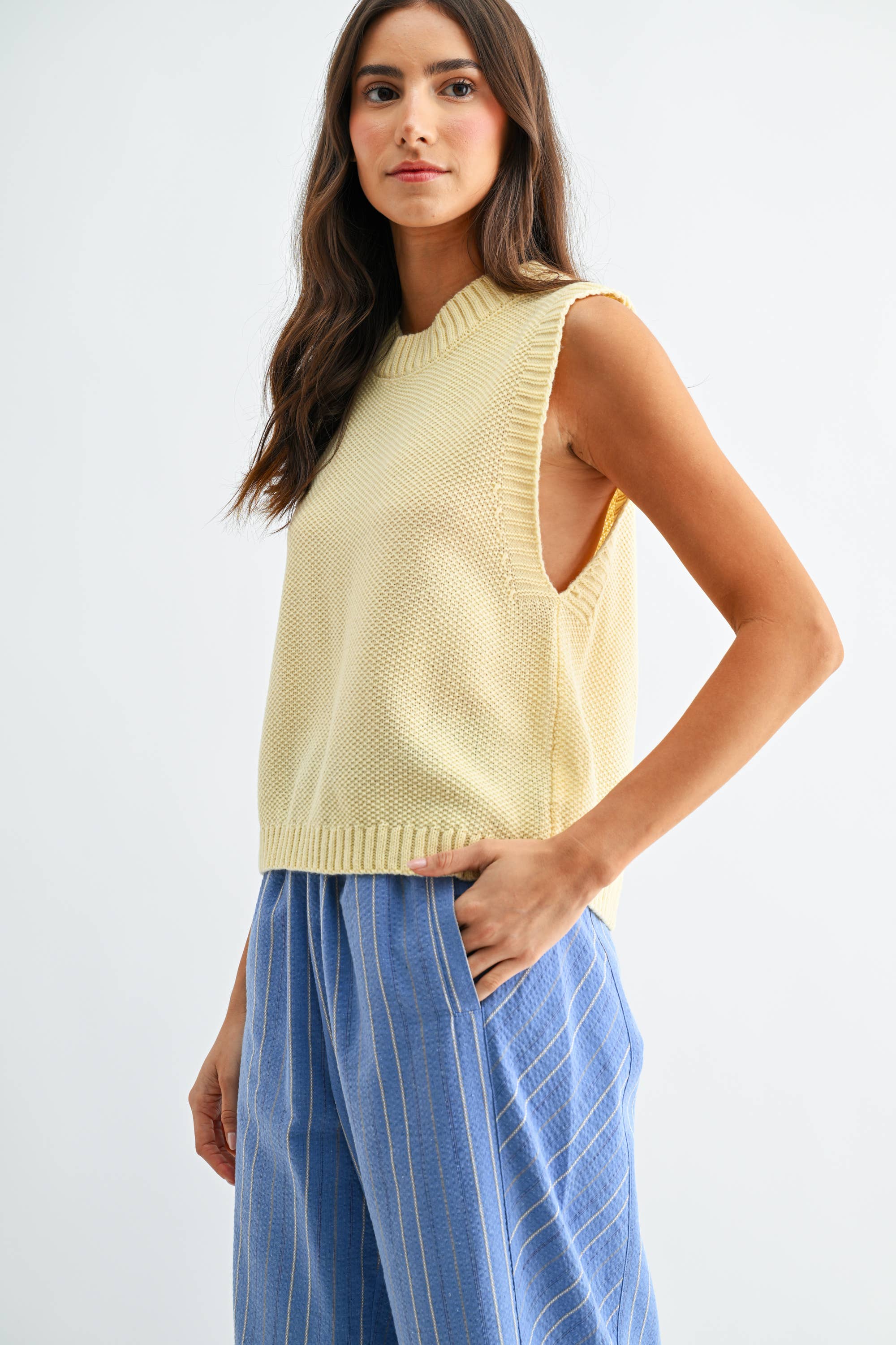 BUTTER YELLOW BACKLESS SWEATER VEST