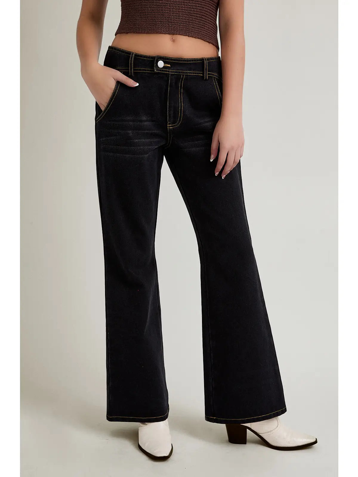MID-WAIST WESTERN BOOT CUT JEANS