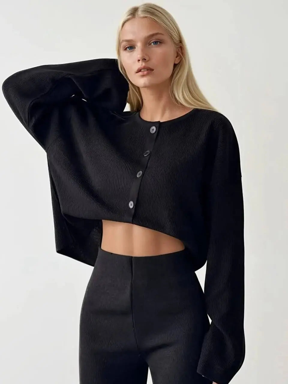 RIBBED CARDI LOUNGE SET