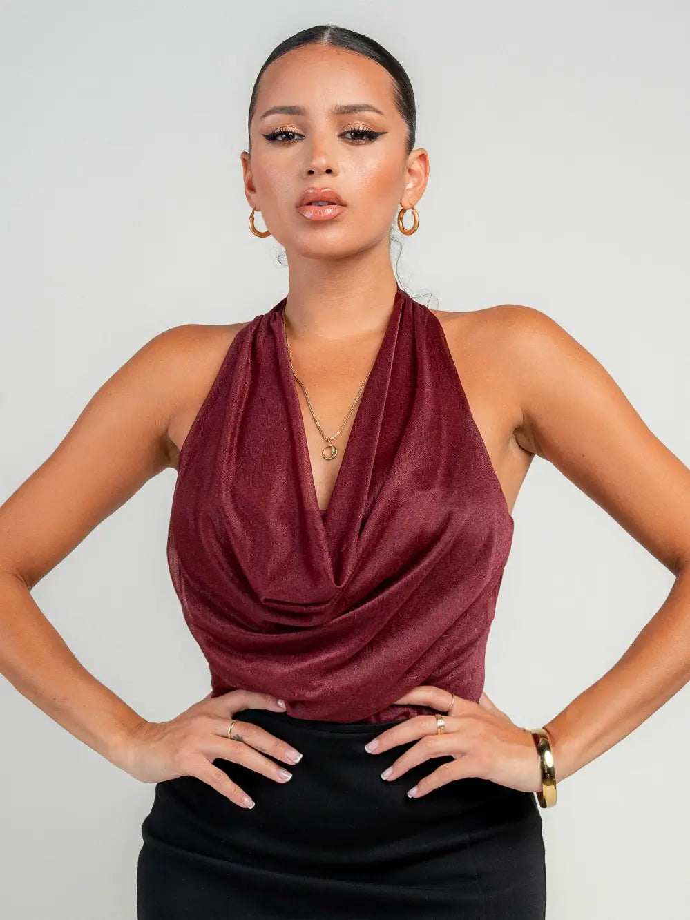 CRANBERRY RED HALTER BODYSUIT