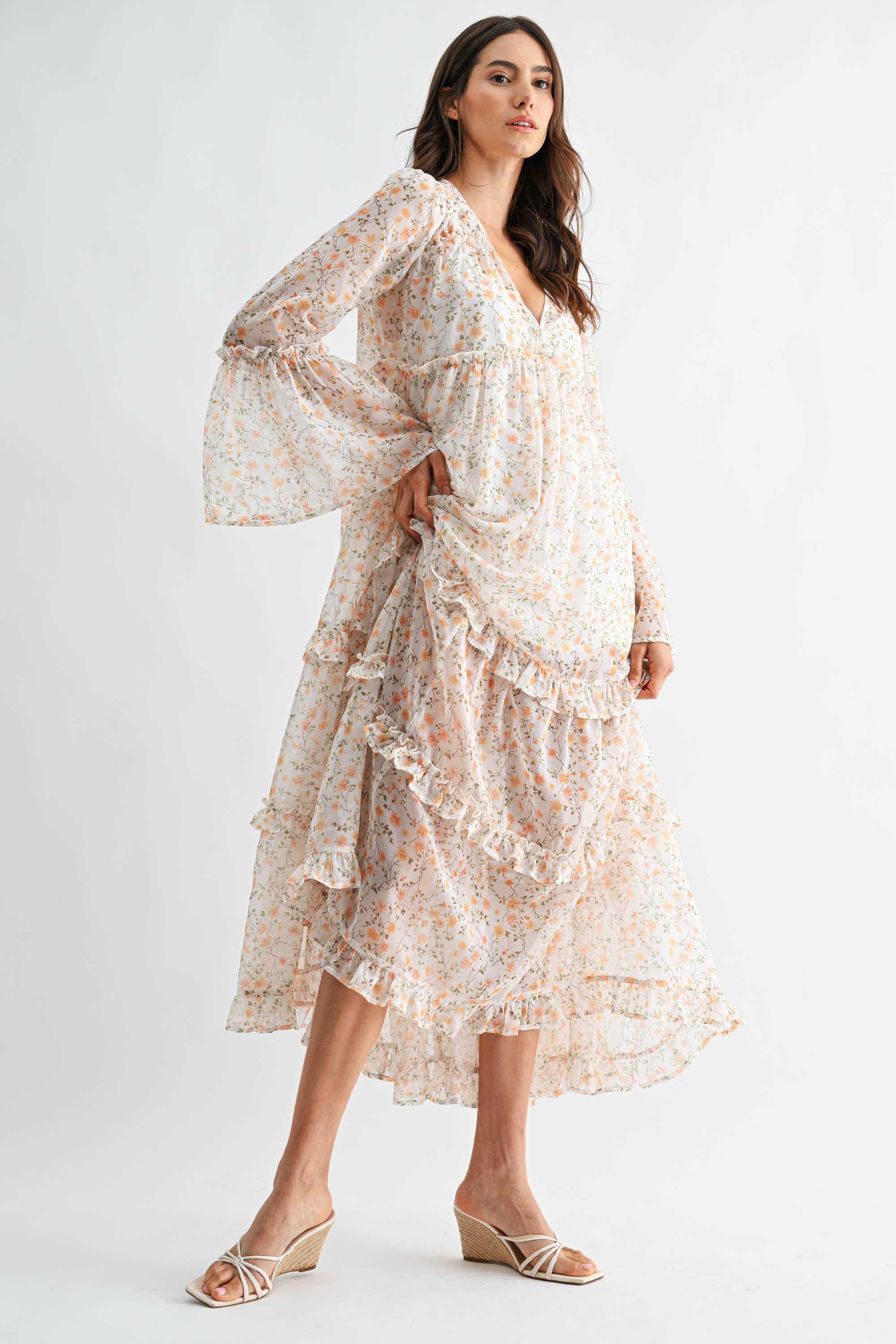FLORAL RUFFLE MAXI DRESS