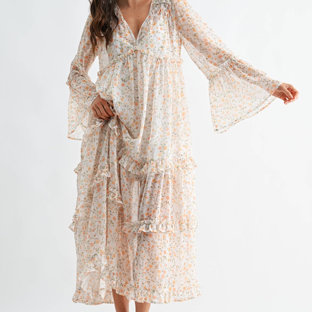 FLORAL RUFFLE MAXI DRESS