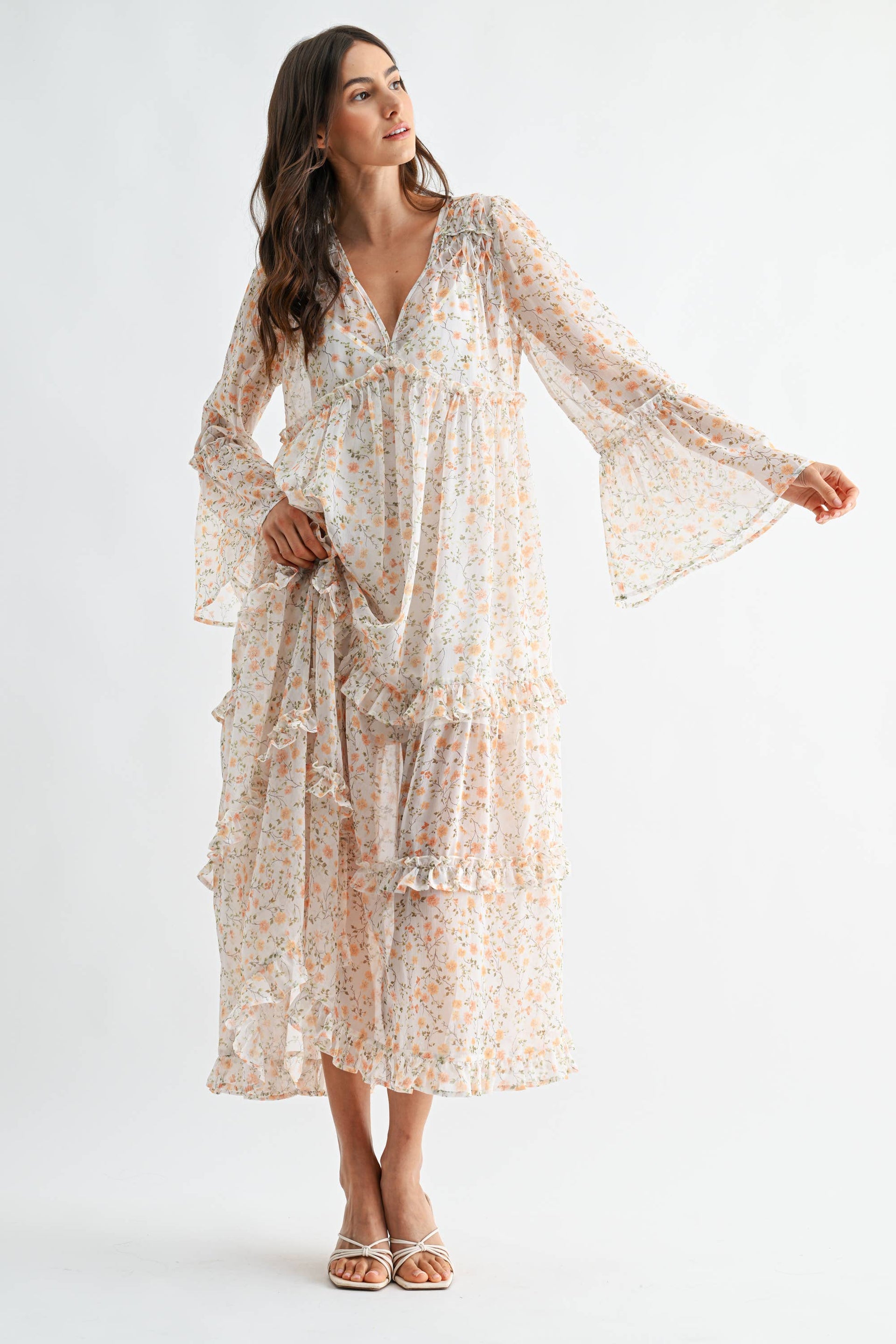 ruffle maxi dress with sleeves Liliana Long Sleeve Beach White Do Not Iron Womens Jolie Moi Dark Purple