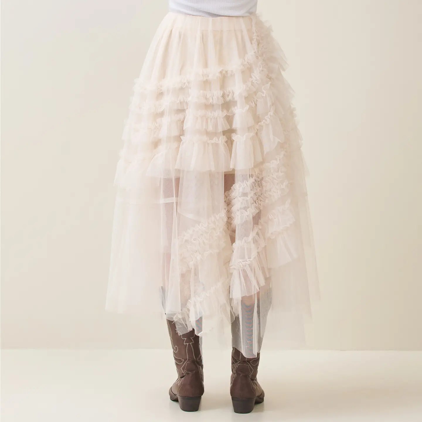 CREAM RUFFLE TULLE SKIRT